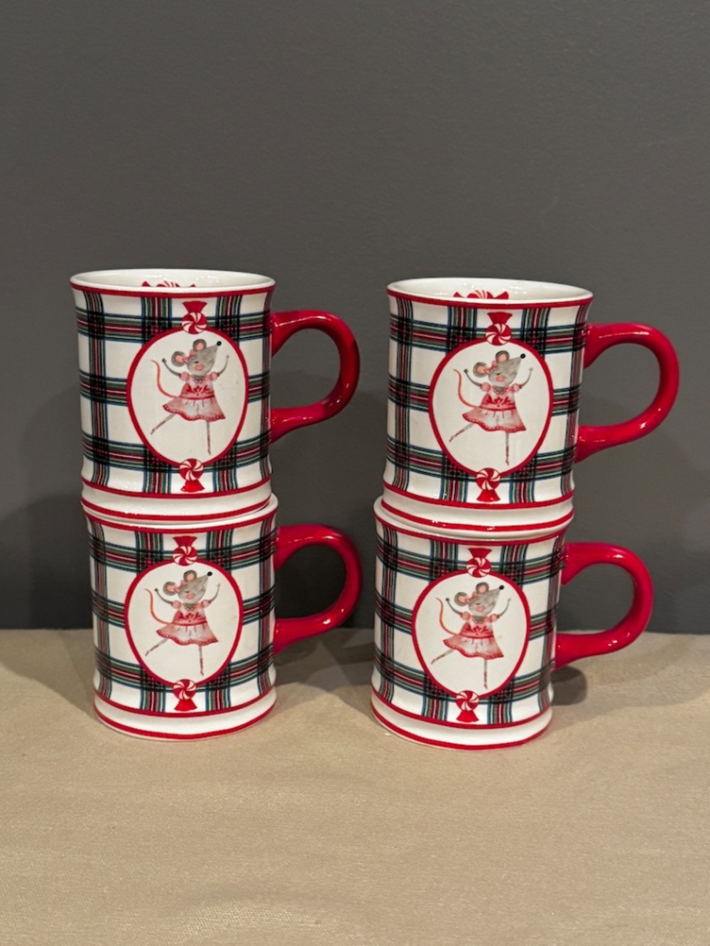 Sur La Table Plaid Mouse Mug Set of 4 Mugs New